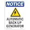 Signmission OSHA Notice, 7" Height, Automatic Back Up Generator Sign With Symbol, 7" X 5", Portrait OS-NS-D-57-V-10262 - alternate 1